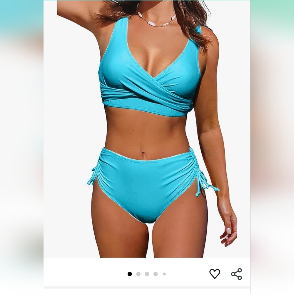 High Waisted twist front, Tie Back Turquoise Bikini Set